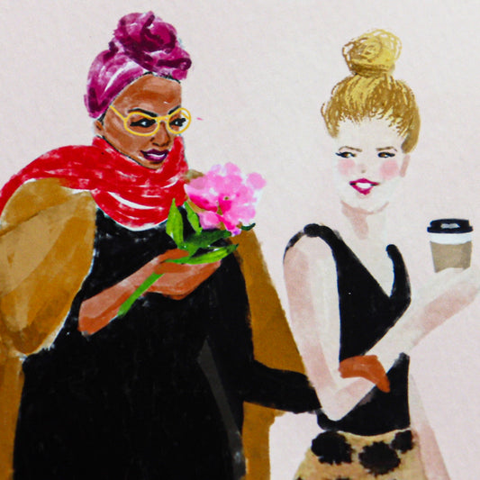 Galentines & Palentines | Best Friend Painting Unframed | Women and Dogs Art Print | Unique Decorative Wall Art | Desk or Shelf Decor | 8x8"