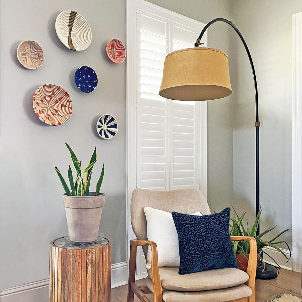 Black and White Striped Round Wall Basket | Decorative Woven Bowls with Flat Back | Unique Fruit Bowl Baskets | African Wall Decor