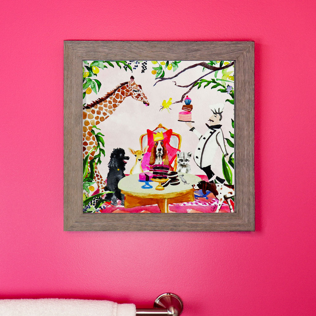 Birthday Party | Unique Wall Art | Animal Art Prints | Nursery Wall Decor | Gifts for Baby Girl or Pet Lover| 8x8 inch | Clementine Studio
