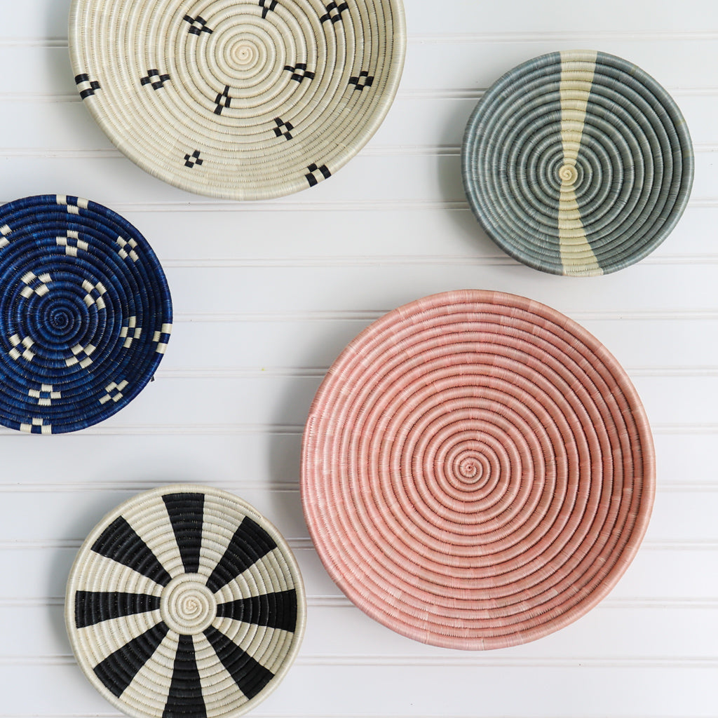 Blush Pink Decorative Wall Basket-Round African Baskets with Flat Back for Hanging Boho Wall Art-Decorative Fruit Bowls-Unique Wall Decor-8 or 12 inch