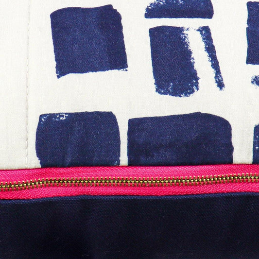 Navy Blue and White Abstract Throw Pillow Cover | Quilted Pattern Decorative Pillow | Hot Pink Contrast Zipper | Accent Pillow| 20x20"