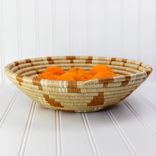Orange and White Pattern Decorative Baskets for Wall | Round with Flat Back for Hanging | Sisal African Wall Decor Basket | Boho Wall Art | 8 or 12 in
