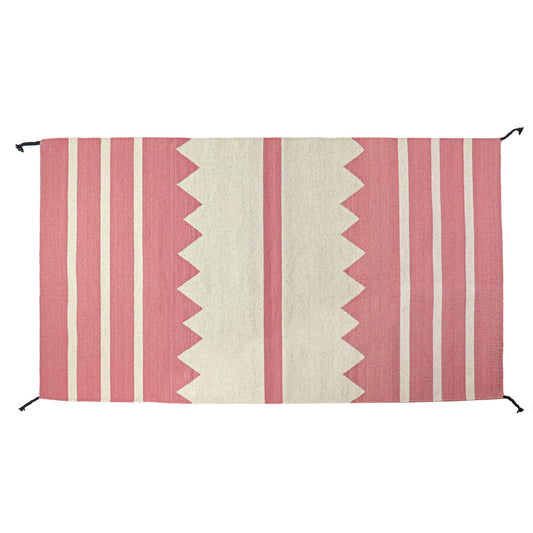 Pink Geometric Print Accent Rug | Dusty Rose and Ivory | 3x5 | Archive NY | Wool Rug with Tassels | Zapotec Accent Rug | Sustainable Decor