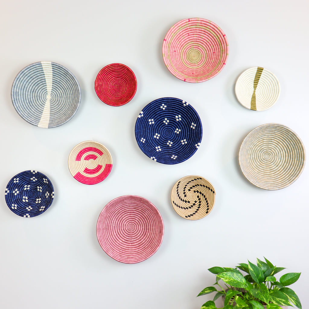 Hot Pink Decorative Baskets for Wall | Round with Flat Back for Hanging | Sisal African Wall Decor Basket | Boho Wall Art | Decorative Fruit Bowl