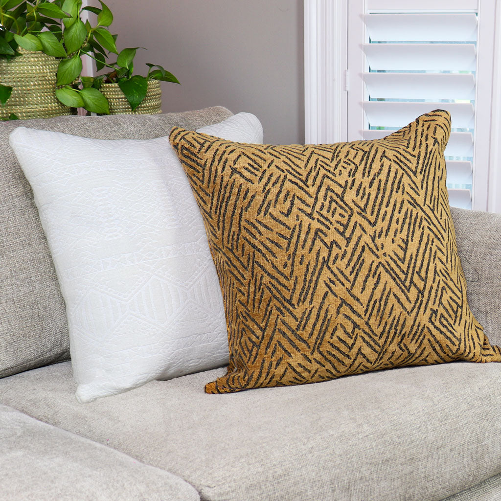 White Textured Throw Pillow | 20x20" | Velvet Chenille Geometric Pattern | Decorative Pillow Covers | Neutral Decor for Couch or Sofa