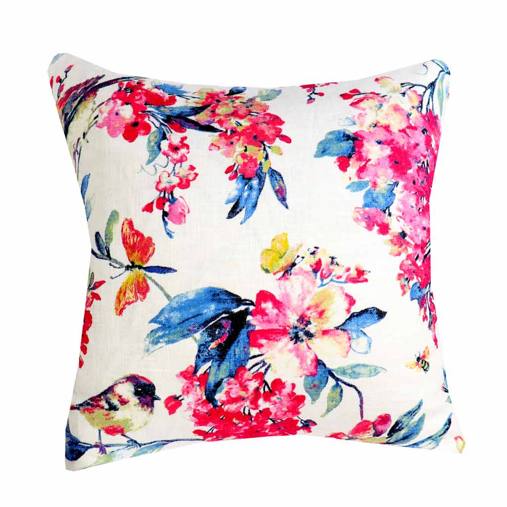 Decorative Pillows Linen Throw Pillow White Pink Blue Bird 20x20