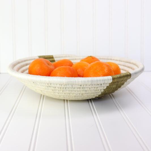 White & Green Stripe Round Wall Basket