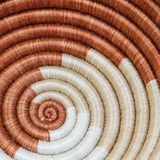 Decorative Baskets for Wall-Round with Flat Back for Hanging-Sisal African Wall Decor Basket-Boho Wall Art-Decorative Fruit Bowl-Orange Swirl-8 in