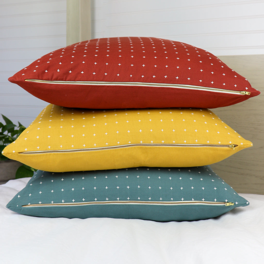 Terracotta Throw Pillow | Burnt Orange Large Pillow Cover | White Texture Cross Stitch Pattern | 22" | Organic Cotton Unique Decor | Anchal