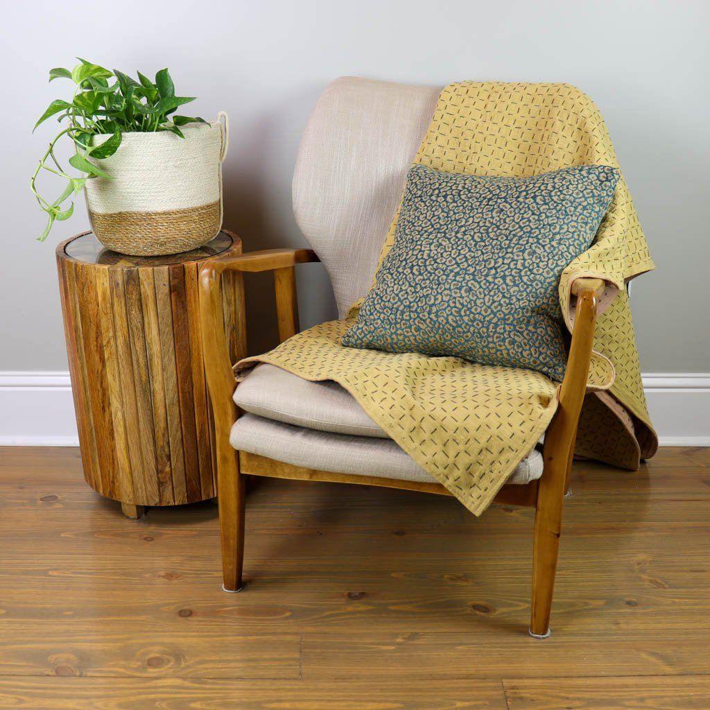 Beige & Yellow Quilted Throw Blanket Happy French Gang Throws & Blankets.