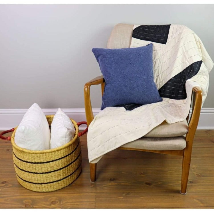 Denim Blue Decorative Throw Pillow | Textured Chambray Pillow Cover | 20x20" | Textured Neutral Accents for Living Room