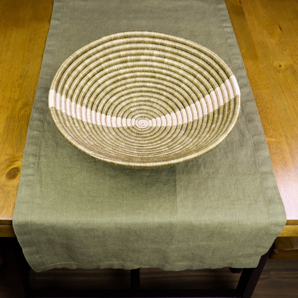Olive Green Round Woven Bowl | Decorative Baskets with Flat Back for Hanging on Wall | Unique Fruit Bowl or Storage Dish | 8 or 12 inch