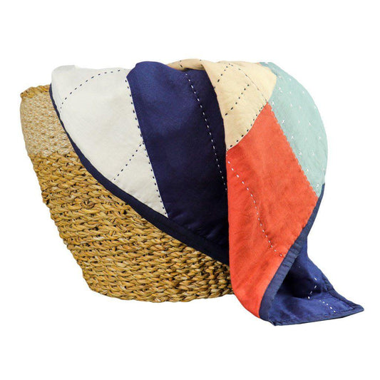 Navy Blue, White & Orange Quilt Throw Blanket