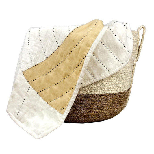 Peach and White Quilted Throw Blanket