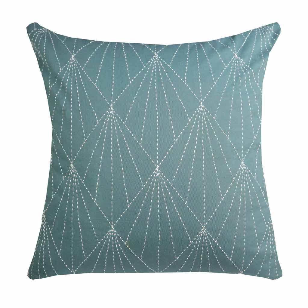 Teal Blue Geometric Throw Pillow Cover Large Quilted 22'