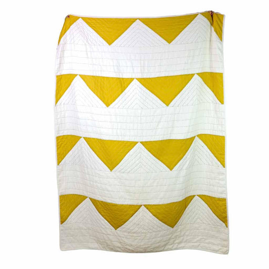 Yellow and White Quilted Throw Blanket | Geometric Print | Hand Stitched Organic Cotton Throws for Bed or Sofa | Anchal