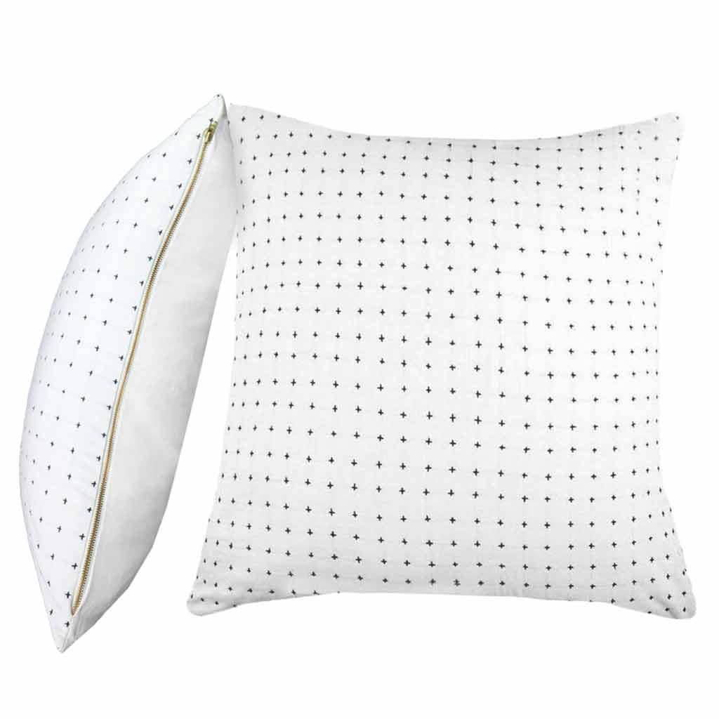 White and Black Decorative Throw Pillow | Large Organic Cotton Pillow Cover | Polka Dot | 22x22" | Anchal