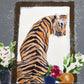 Library | Unique Art Prints | Woman at Fireplace with Tiger Painting | Decorative Wall Art | Clementine Studio | 8x10"