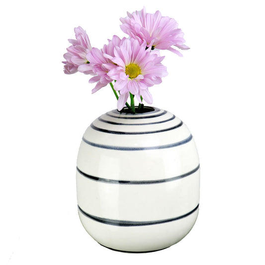 Black and White Bud Vase | Striped Ceramic Flower Vases | Unique Oval Pottery | Handmade Decorative Accents | Housewarming Gift Ideas | Aaron Swank