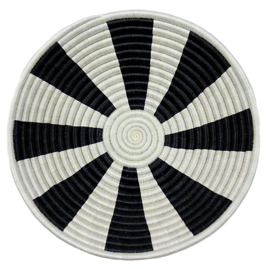 Black and White Striped Round Wall Basket | Decorative Woven Bowls with Flat Back | Unique Fruit Bowl Baskets | African Wall Decor