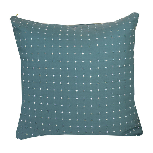 Teal Blue Decorative Throw Pillow Cover | Large Blue Green Grey Pillow for Bed or Sofa | Organic Cotton | White Dot Pattern | Anchal | 22x22"