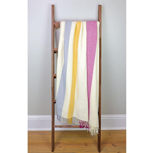 Colorful Alpaca Throw | White with Blue, Magenta, Yellow Stripes | Unique Throw Blankets | Woven Blanket with Fringe | Couch Decor | Harlow Henry