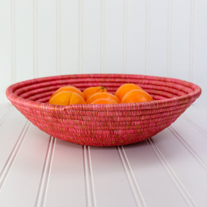 Hot Pink Decorative Baskets for Wall | Round with Flat Back for Hanging | Sisal African Wall Decor Basket | Boho Wall Art | Decorative Fruit Bowl