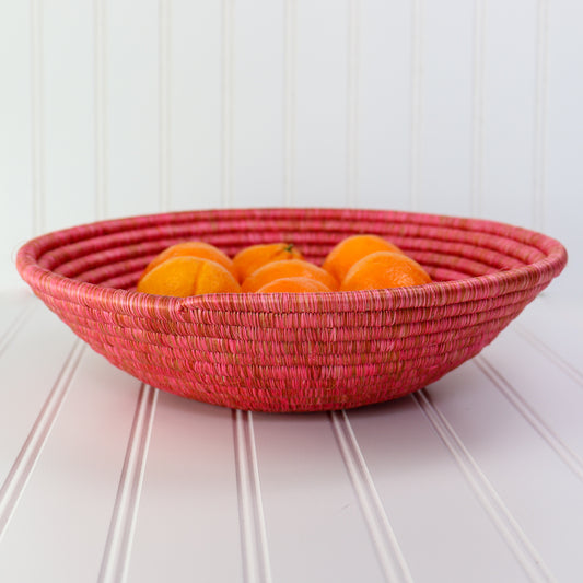 Hot Pink Decorative Baskets for Wall | Round with Flat Back for Hanging | Sisal African Wall Decor Basket | Boho Wall Art | Decorative Fruit Bowl