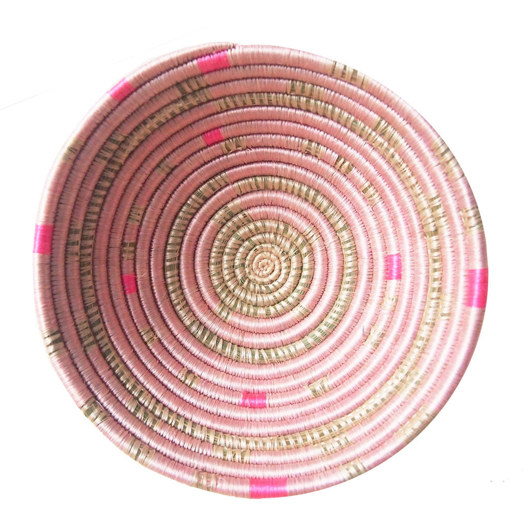 Hot Pink and Blush Round Woven Bowl | Decorative Basket with Flat Back for Wall Art or Table Display