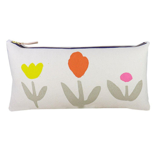 Floral Lumbar Throw Pillow | Ivory with Abstract Flower Print | Navy Blue Exposed Zipper | Decorative Accent Pillow for Couch | 10x20"