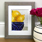 8x10 inch Lemon Art-Lemons in a Bowl Kitchen Decor-Yellow and Blue Wall Art-Framed Print of Watercolor Fruit Painting-Unique Art Print