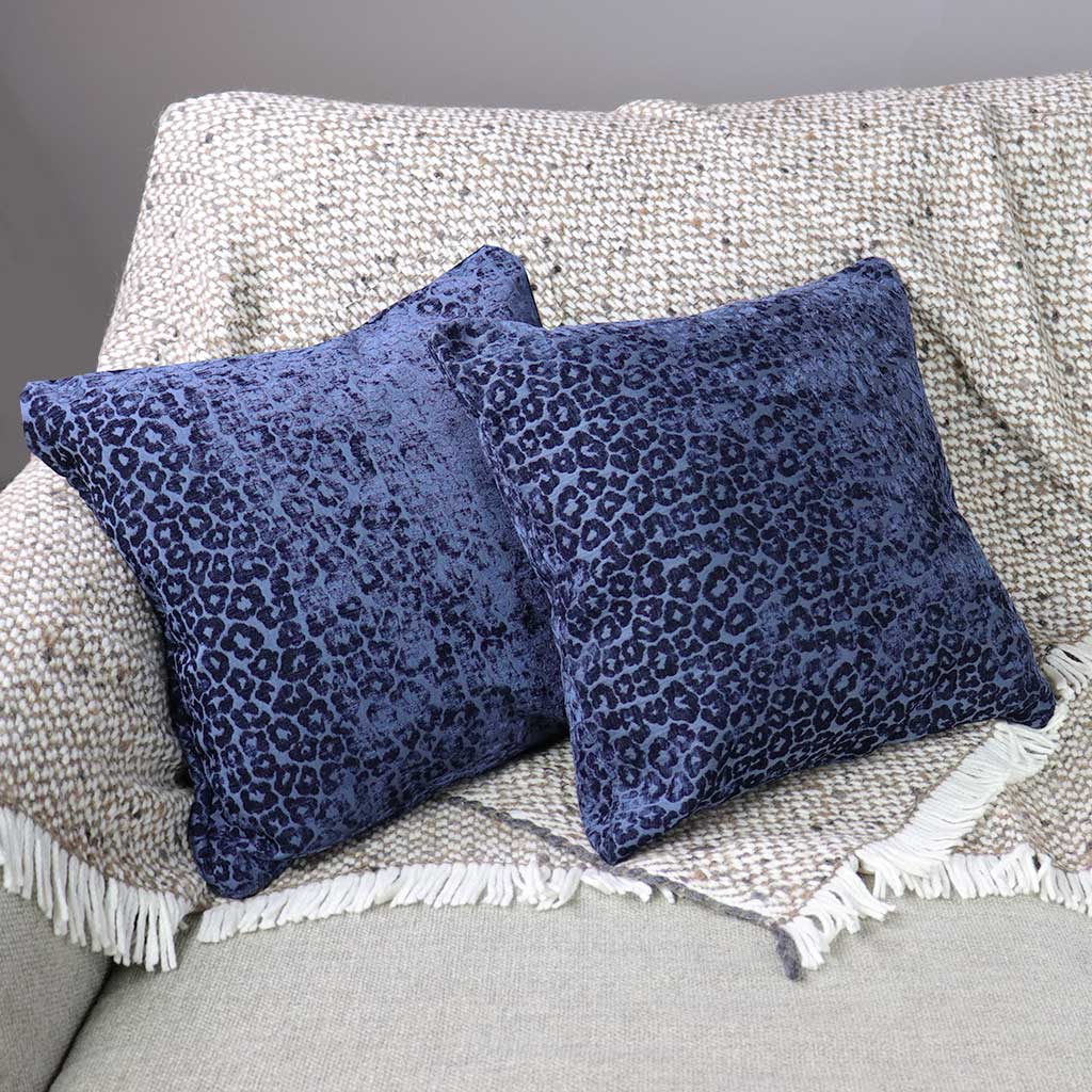 Navy Blue Leopard Throw Pillow | Velvet Decorative Pillow Cover | Textured  Animal Print | Unique Cheetah Decor for Couch or Bed