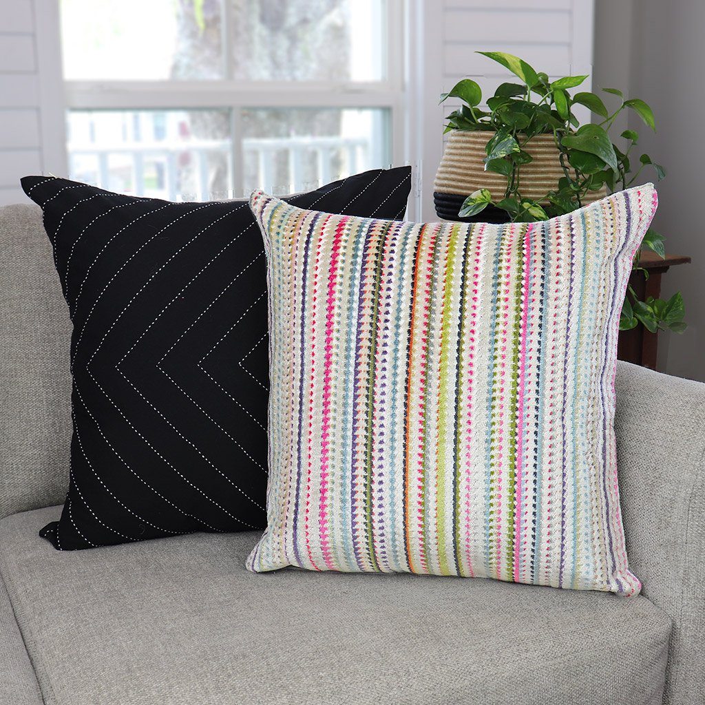 Multicolored Stripe Throw Pillow Cover | Colorful Velvet Decorative Pillows | Textured White Pink Green Grey | Unique Decor | 20"