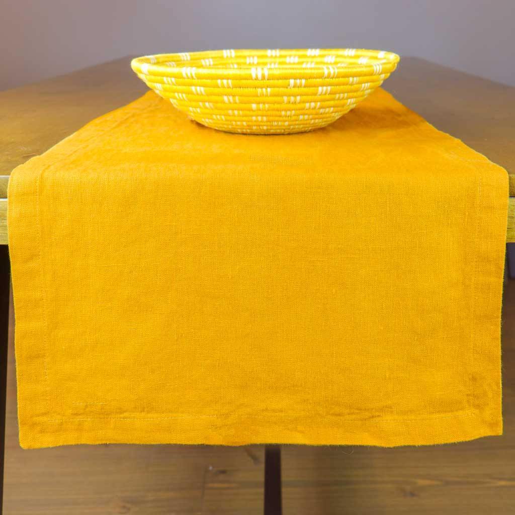 Mustard Yellow Linen Table Runner  | 16x79" | Kitchen and Dining Room Table Decor | Sustainable Home Accents | Linen Tales