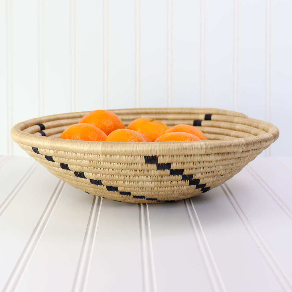 Natural with Black Swirl Pattern Decorative Wall Basket | Round Woven Bowl with Flat Back | Wall Art or Storage Dish | Sisal African Wall Decor | 8 or 12 in