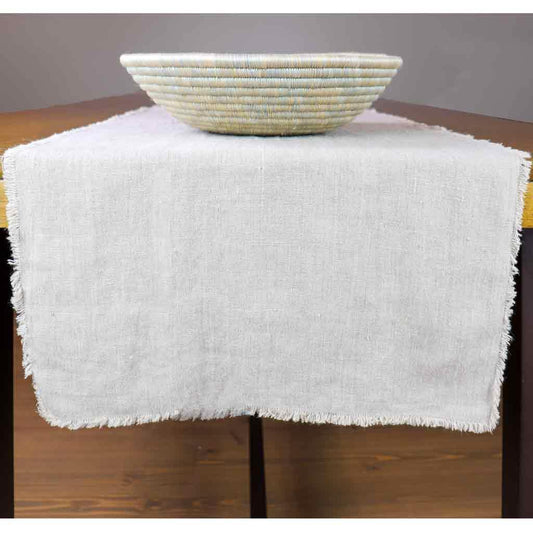 Beige Linen Table Runner with Fringe | Neutral Kitchen and Dining Decor | 16x79" | Sustainable Home Textiles | Linen Tales