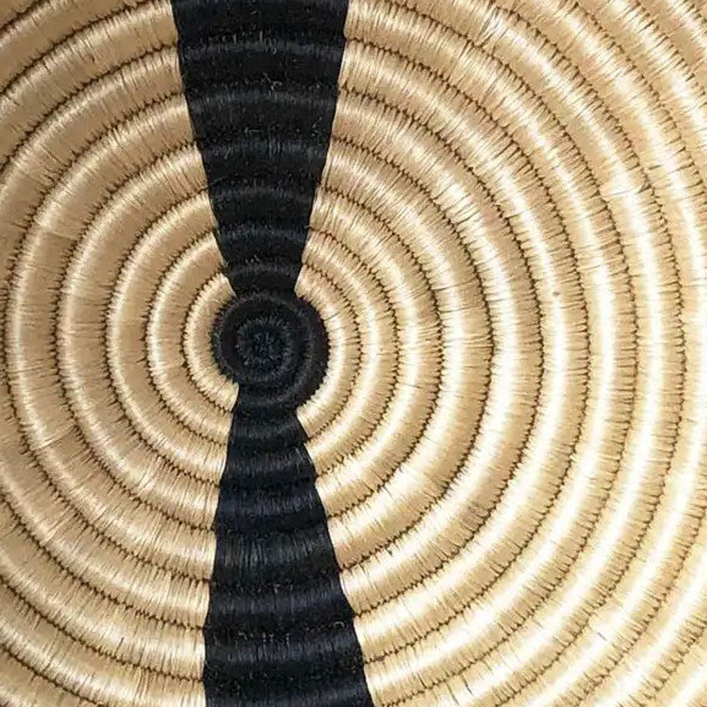 Natural with Black Stripe Woven Wall Basket | Decorative Round Bowl with Flat Back for Hanging or Decorative Fruit Bowl | African Table Dish | Baskets for Wall Decor | Small or Large
