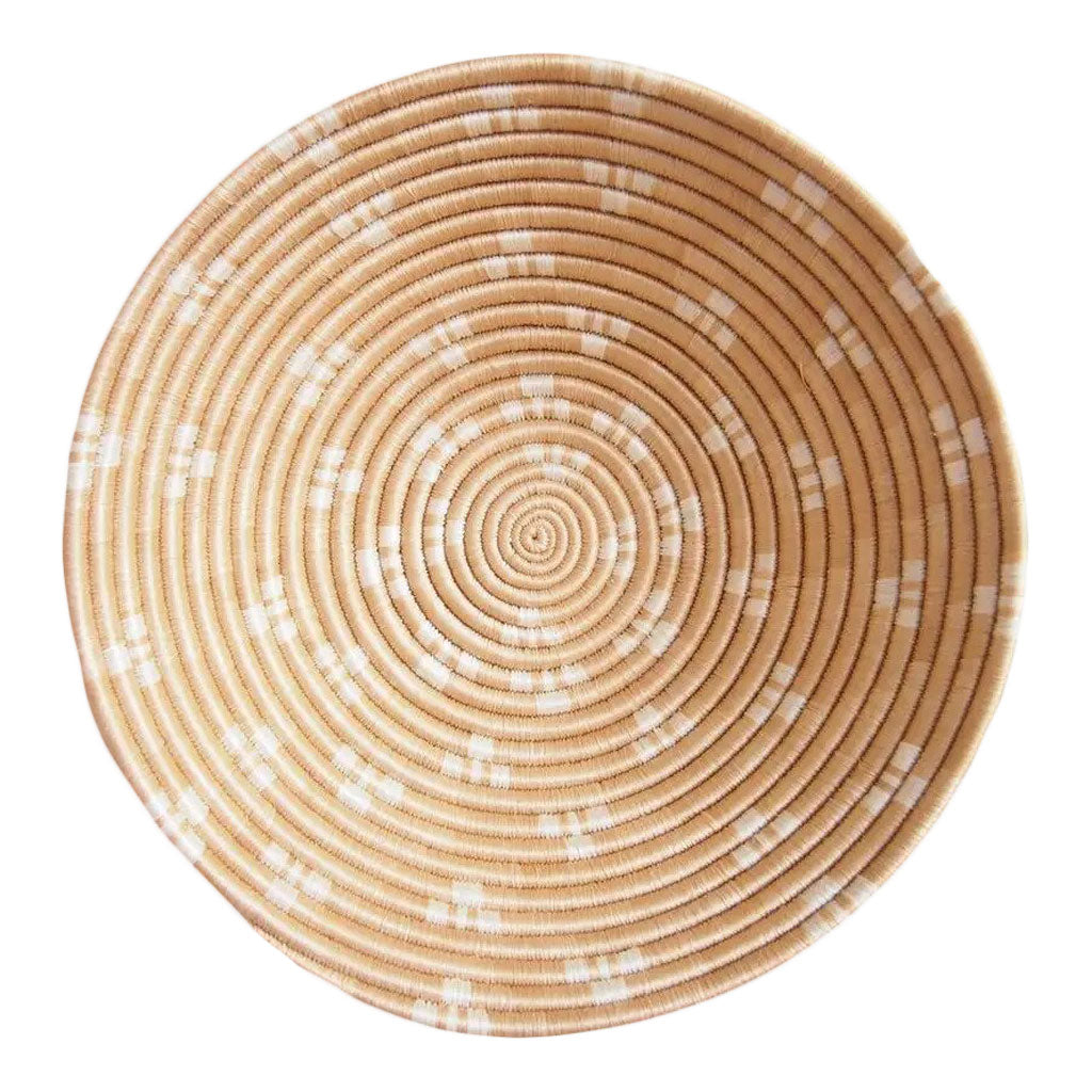 Natural with White Spots Decorative Wall Basket | Round Woven Wall Decor | African Round Woven Bowls with Flat Back | Fruit Bowl | Small or Large