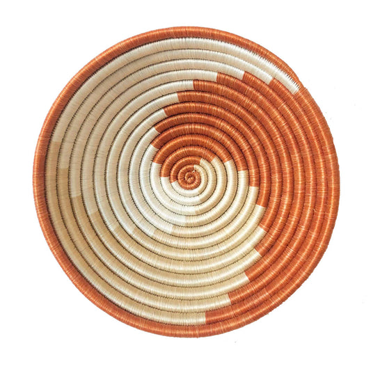 Decorative Baskets for Wall-Round with Flat Back for Hanging-Sisal African Wall Decor Basket-Boho Wall Art-Decorative Fruit Bowl-Orange Swirl-8 in