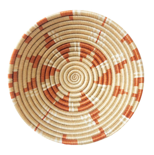 Orange and White Pattern Decorative Baskets for Wall | Round with Flat Back for Hanging | Sisal African Wall Decor Basket | Boho Wall Art | 8 or 12 in