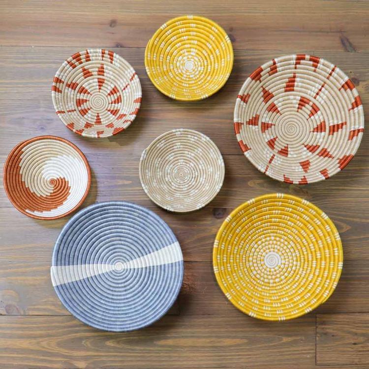 Decorative Baskets for Wall-Round with Flat Back for Hanging-Sisal African Wall Decor Basket-Boho Wall Art-Decorative Fruit Bowl-Orange Swirl-8 in