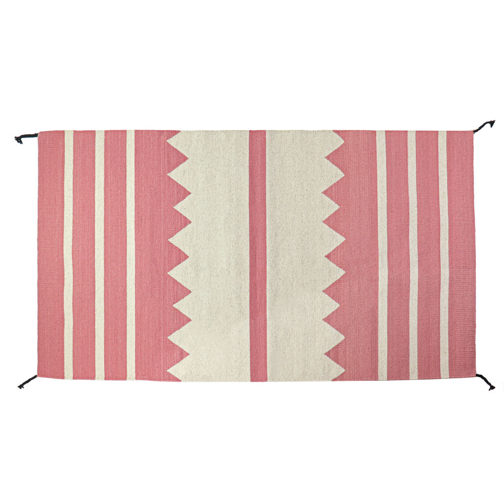 Pink Geometric Print Accent Rug | Dusty Rose and Ivory | 3x5 | Archive NY | Wool Rug with Tassels | Zapotec Accent Rug | Sustainable Decor