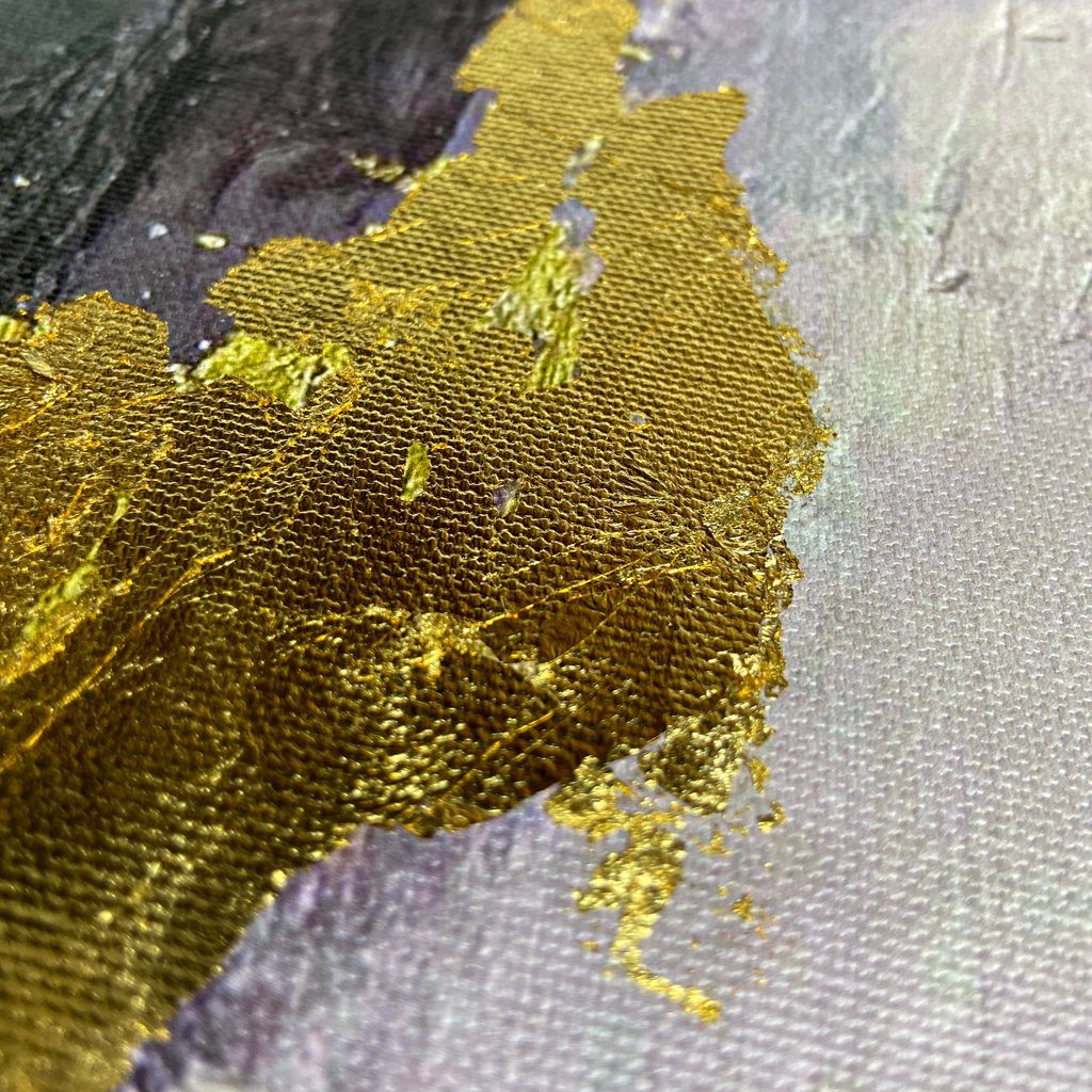 Purple, Grey, Gold Leaf Abstract Painting, Original Art Prints