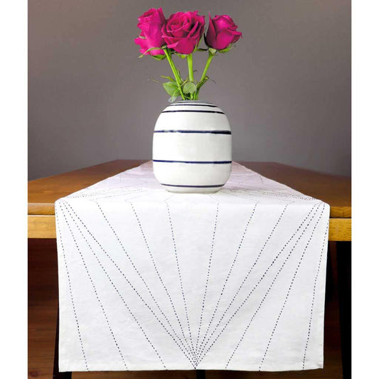 Anchal Black and White Quilted Table Runner-18x80" Geometric Pattern-Organic Cotton, Sustainable Kitchen & Dining Decor