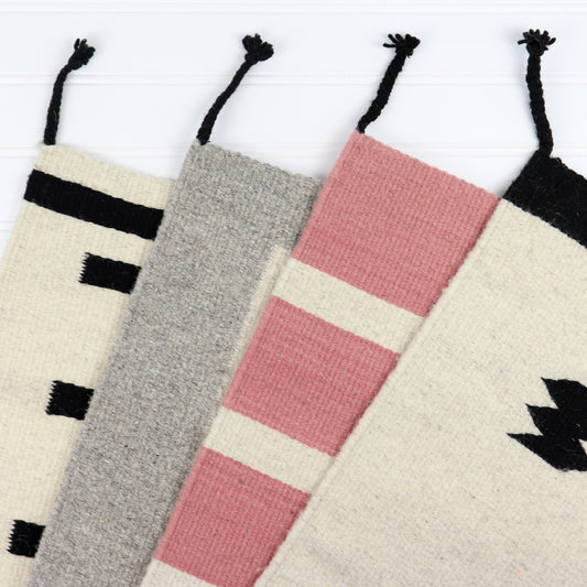 Pink Geometric Print Accent Rug | Dusty Rose and Ivory | 3x5 | Archive NY | Wool Rug with Tassels | Zapotec Accent Rug | Sustainable Decor