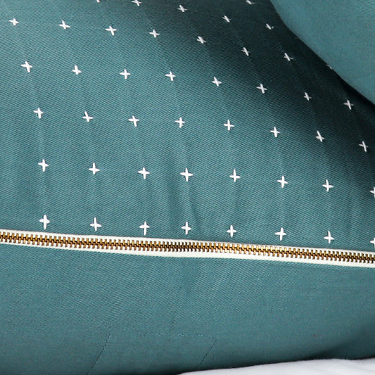 Teal Blue Decorative Throw Pillow Cover | Large Blue Green Grey Pillow for Bed or Sofa | Organic Cotton | White Dot Pattern | Anchal | 22x22"