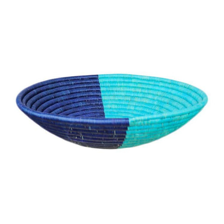 Teal and Navy Blue Decorative Baskets for Wall-Round with Flat Back for Hanging-Sisal African Wall Decor Basket-Boho Wall Art-Decorative Fruit Bowl