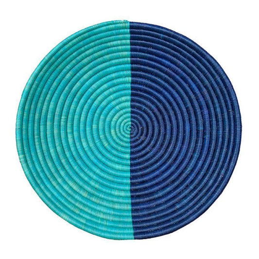 Teal and Navy Blue Decorative Baskets for Wall-Round with Flat Back for Hanging-Sisal African Wall Decor Basket-Boho Wall Art-Decorative Fruit Bowl