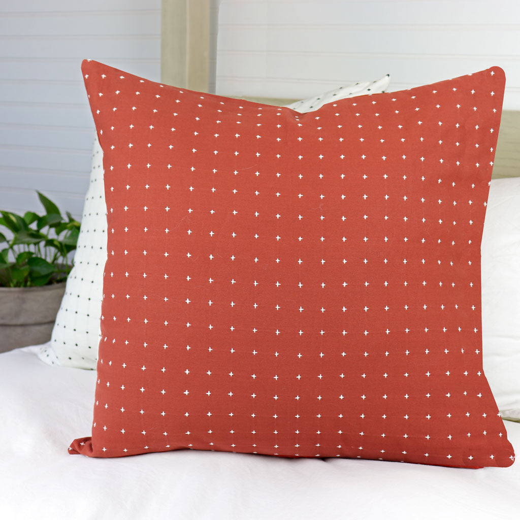 Terracotta Throw Pillow | Burnt Orange Large Pillow Cover | White Texture Cross Stitch Pattern | 22" | Organic Cotton Unique Decor | Anchal