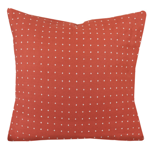 Terracotta Throw Pillow | Burnt Orange Large Pillow Cover | White Texture Cross Stitch Pattern | 22" | Organic Cotton Unique Decor | Anchal